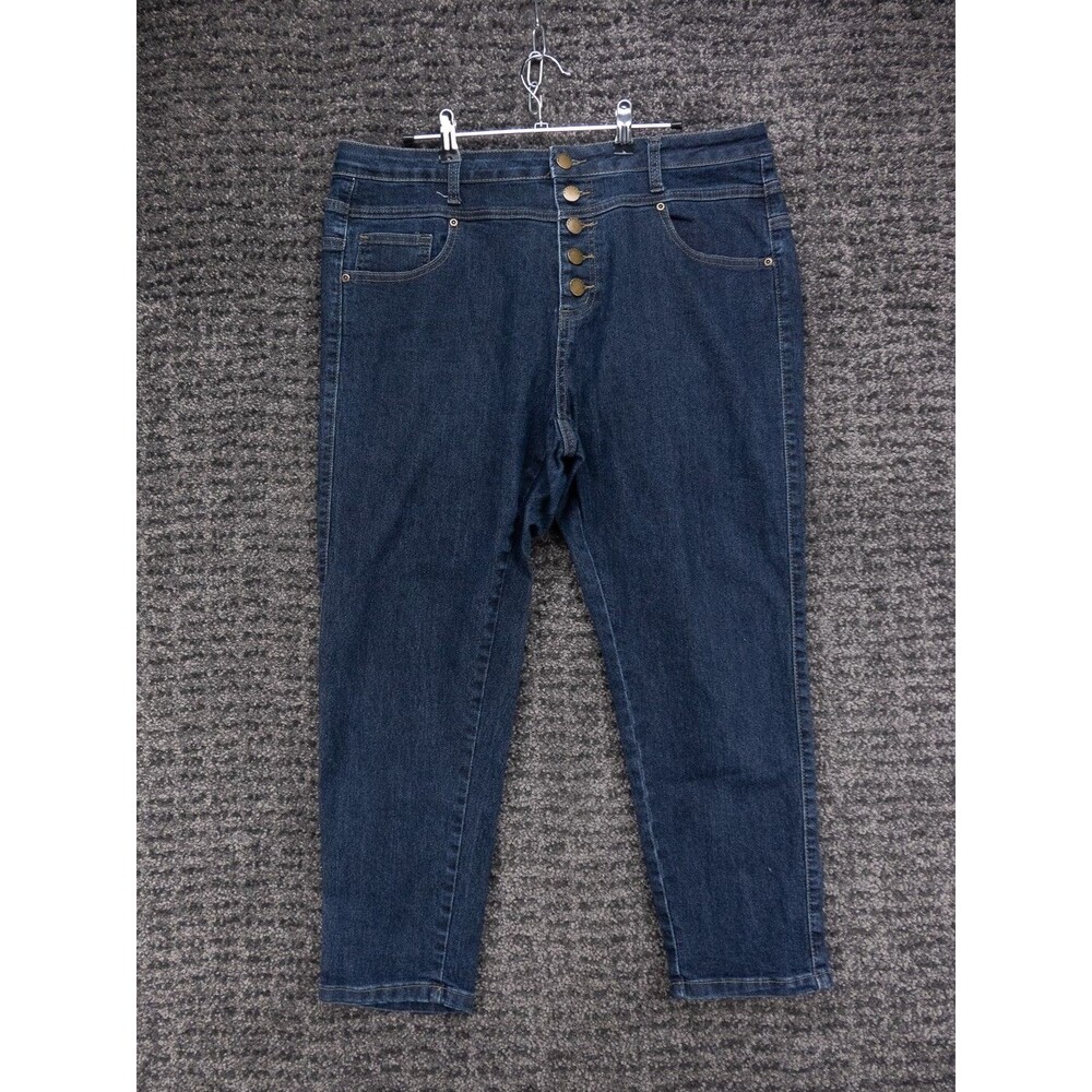 Modcloth Jeans Womens 18 Blue Cropped Tapered Button Fly High Rise Stretch Denim